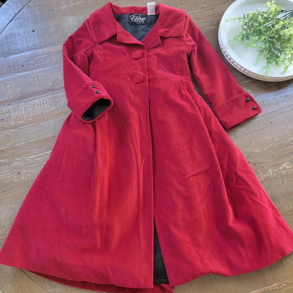 Vintage Elebini Red Velvet Fit & Flare Coat Christmas Winter Dress Jacket 4T